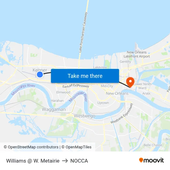 Williams @ W. Metairie to NOCCA map