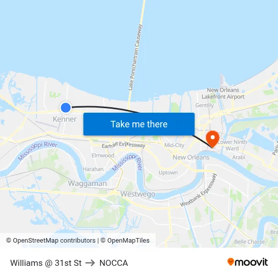 Williams @ 31st St to NOCCA map
