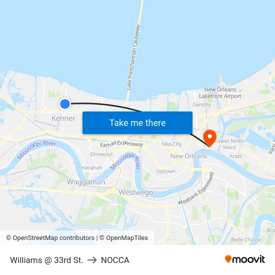 Williams @ 33rd St. to NOCCA map