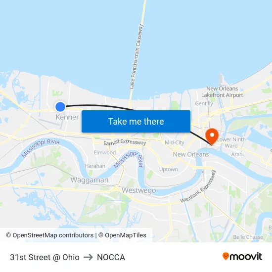 31st Street @ Ohio to NOCCA map