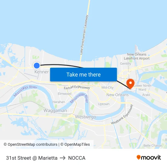31st Street @ Marietta to NOCCA map