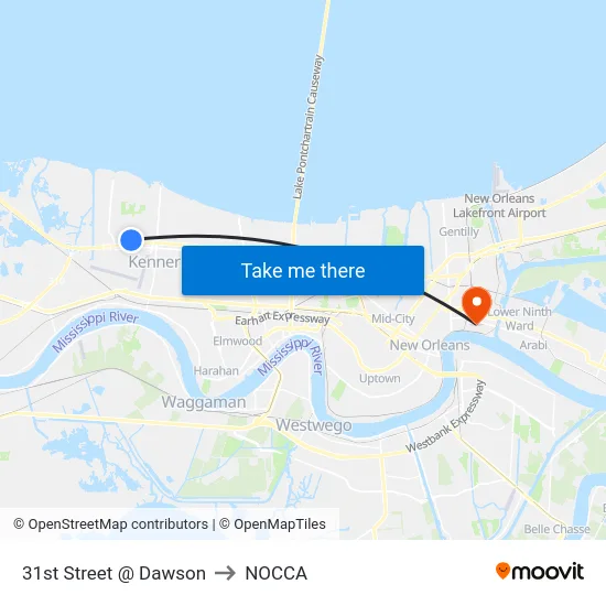 31st Street @ Dawson to NOCCA map