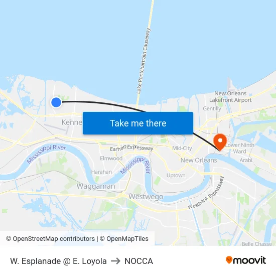 W. Esplanade @ E. Loyola to NOCCA map