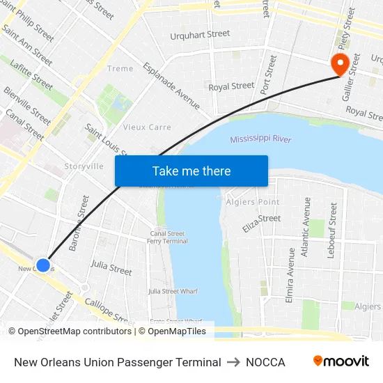 New Orleans Union Passenger Terminal to NOCCA map