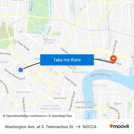 Washington Ave. at S. Telemachus St. to NOCCA map