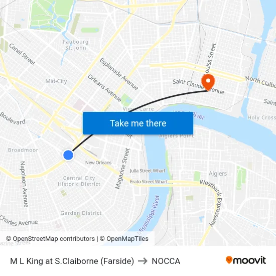 M L King at S.Claiborne (Farside) to NOCCA map