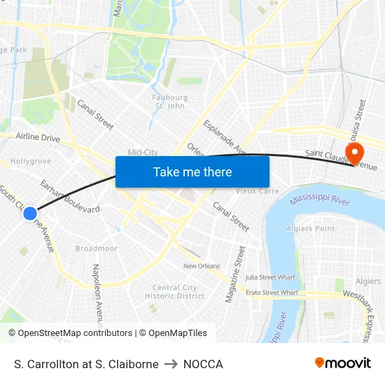 S. Carrollton at S. Claiborne to NOCCA map
