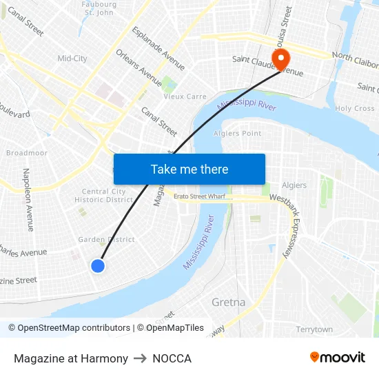 Magazine at Harmony to NOCCA map