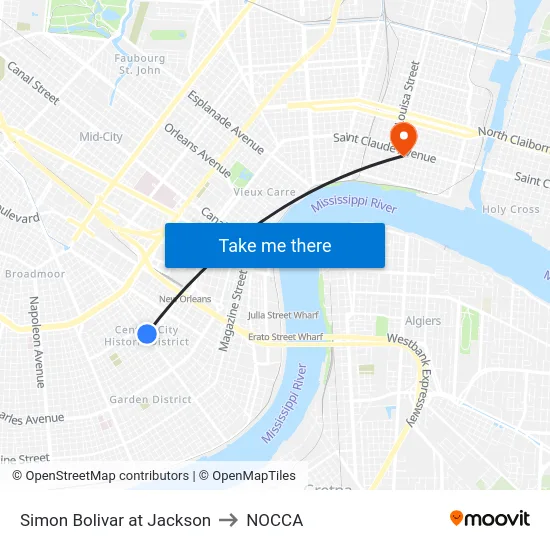 Simon Bolivar at Jackson to NOCCA map