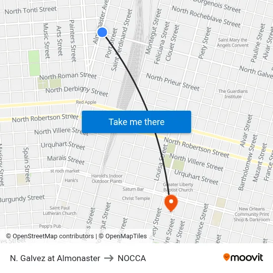 N. Galvez at Almonaster to NOCCA map