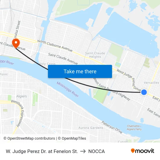 W. Judge Perez Dr. at Fenelon St. to NOCCA map