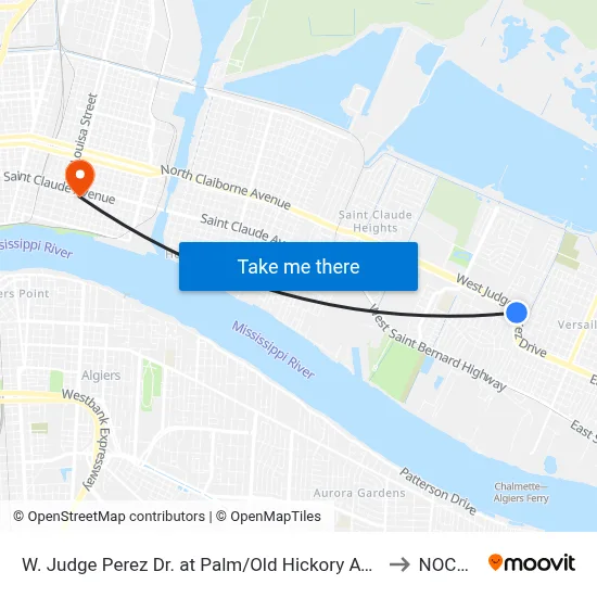 W. Judge Perez Dr. at Palm/Old Hickory Ave. to NOCCA map