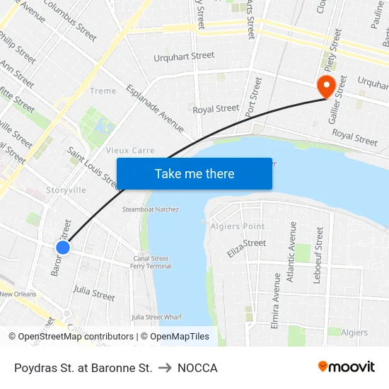Poydras St. at Baronne St. to NOCCA map