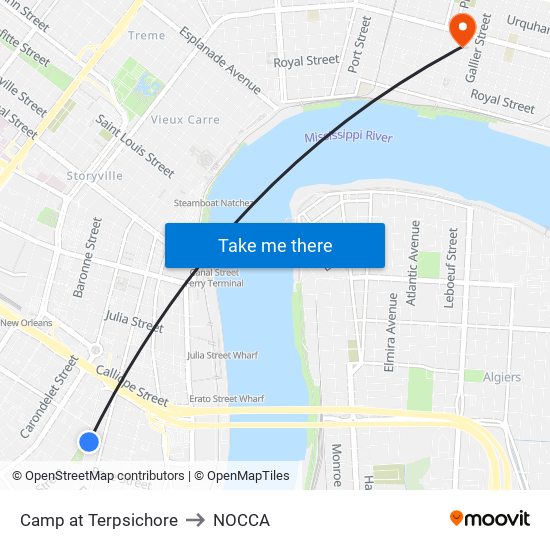 Camp at Terpsichore to NOCCA map