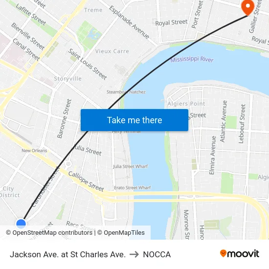 Jackson Ave. at St Charles Ave. to NOCCA map