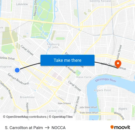 S. Carrollton at Palm to NOCCA map