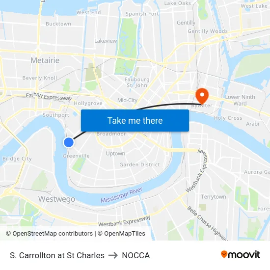 S. Carrollton at St Charles to NOCCA map