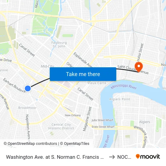 Washington Ave. at S. Norman C. Francis Pkwy. to NOCCA map