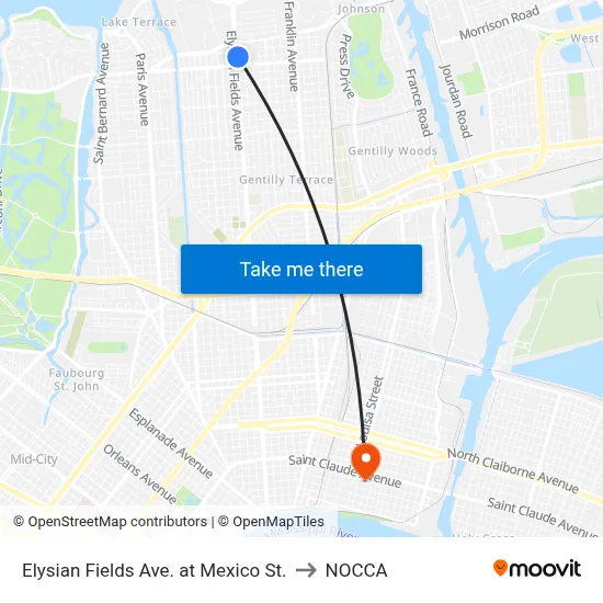 Elysian Fields Ave. at Mexico St. to NOCCA map