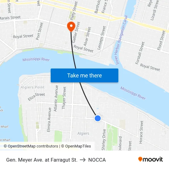 Gen. Meyer Ave. at Farragut St. to NOCCA map