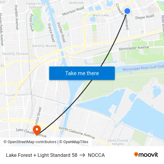 Lake Forest + Light Standard 58 to NOCCA map