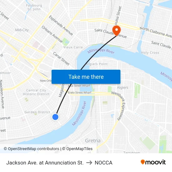 Jackson Ave. at Annunciation St. to NOCCA map