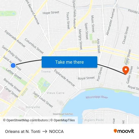 Orleans at N. Tonti to NOCCA map
