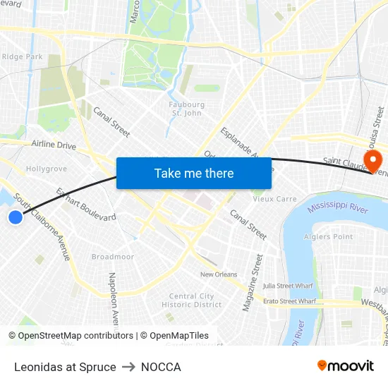 Leonidas at Spruce to NOCCA map