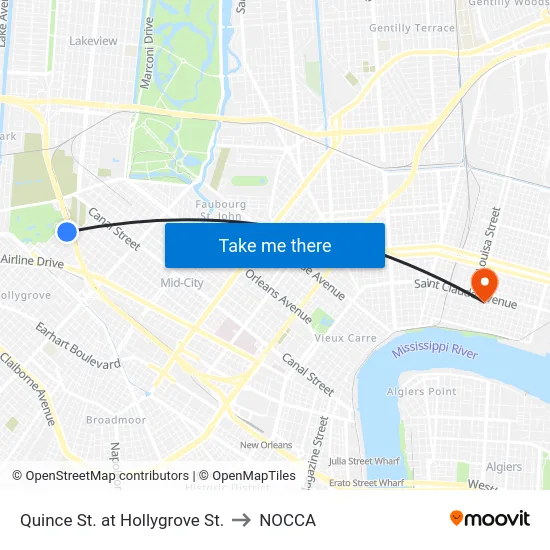 Quince St. at Hollygrove St. to NOCCA map