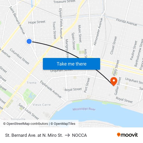 St. Bernard Ave. at N. Miro St. to NOCCA map