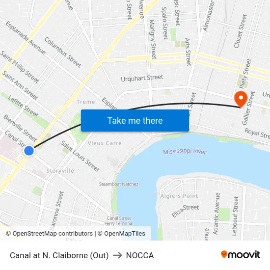 Canal at N. Claiborne (Out) to NOCCA map