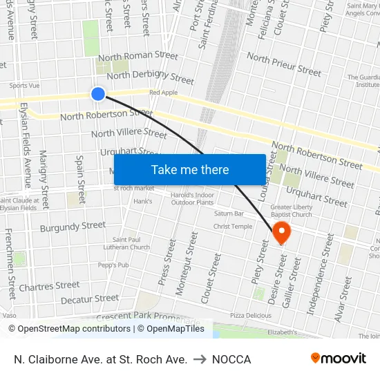 N. Claiborne Ave. at St. Roch Ave. to NOCCA map