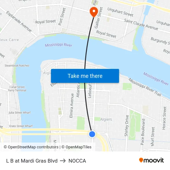 L B at Mardi Gras Blvd to NOCCA map