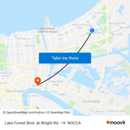 Lake Forest Blvd. at Wright Rd. to NOCCA map