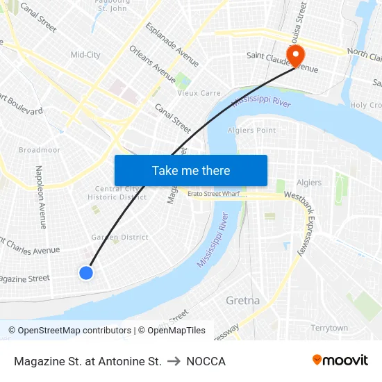 Magazine St. at Antonine St. to NOCCA map