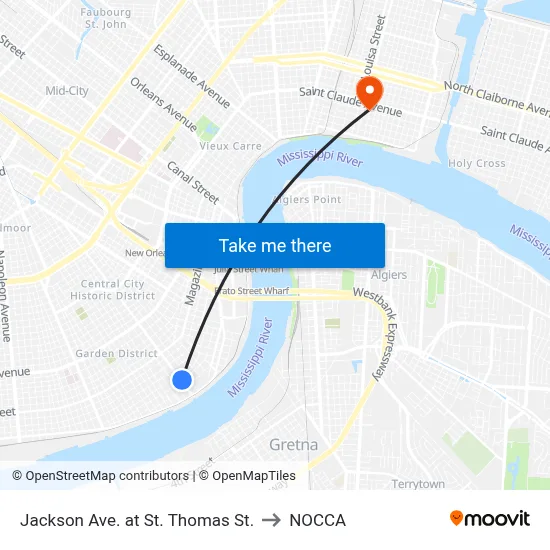 Jackson Ave. at St. Thomas St. to NOCCA map