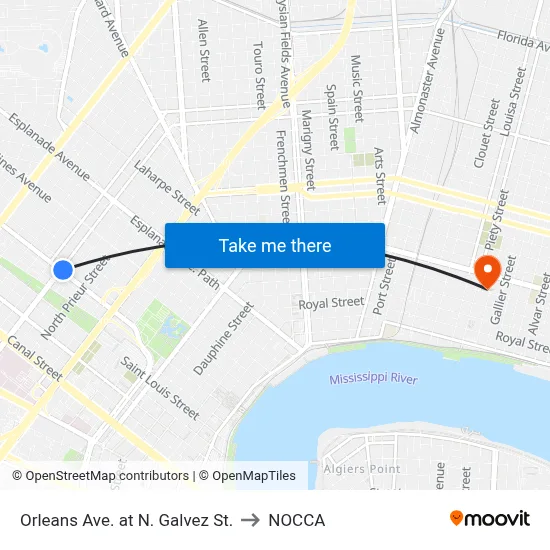 Orleans Ave. at N. Galvez St. to NOCCA map