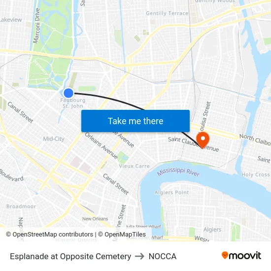 Esplanade at Opposite Cemetery to NOCCA map
