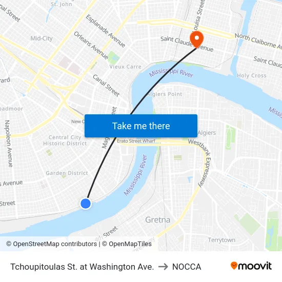 Tchoupitoulas St. at Washington Ave. to NOCCA map