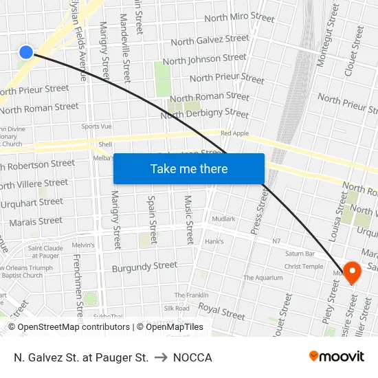N. Galvez St. at Pauger St. to NOCCA map