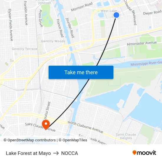 Lake Forest at Mayo to NOCCA map
