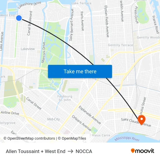Allen Toussaint + West End to NOCCA map