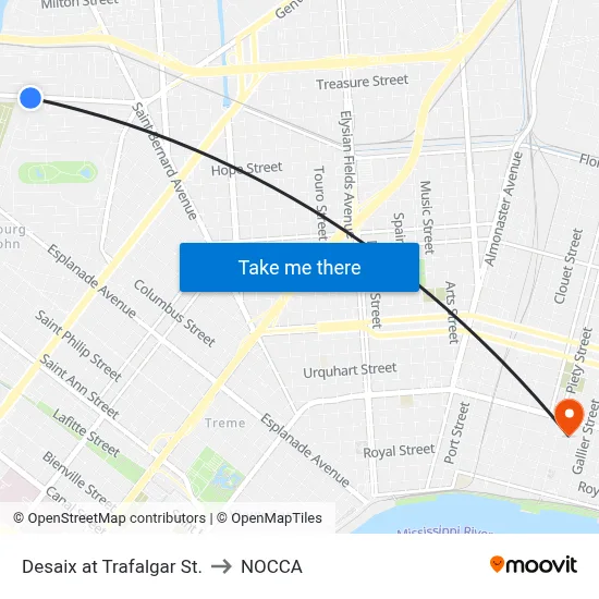 Desaix at Trafalgar St. to NOCCA map