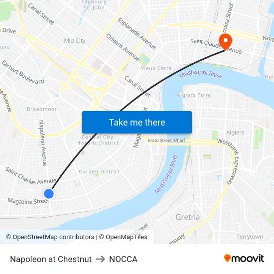 Napoleon at Chestnut to NOCCA map