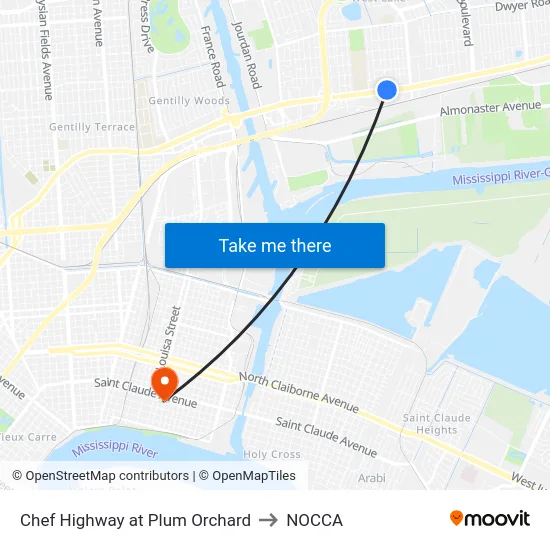 Chef Highway at Plum Orchard to NOCCA map