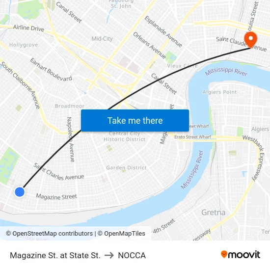 Magazine St. at State St. to NOCCA map