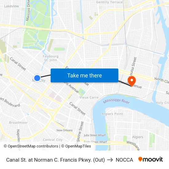 Canal St. at Norman C. Francis Pkwy. (Out) to NOCCA map