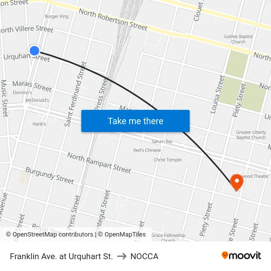 Franklin Ave. at Urquhart St. to NOCCA map