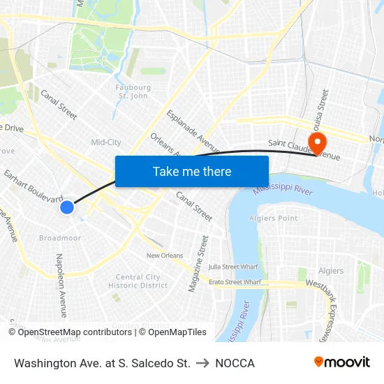Washington Ave. at S. Salcedo St. to NOCCA map