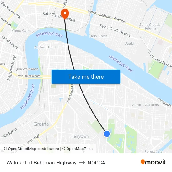 Walmart at Behrman Highway to NOCCA map